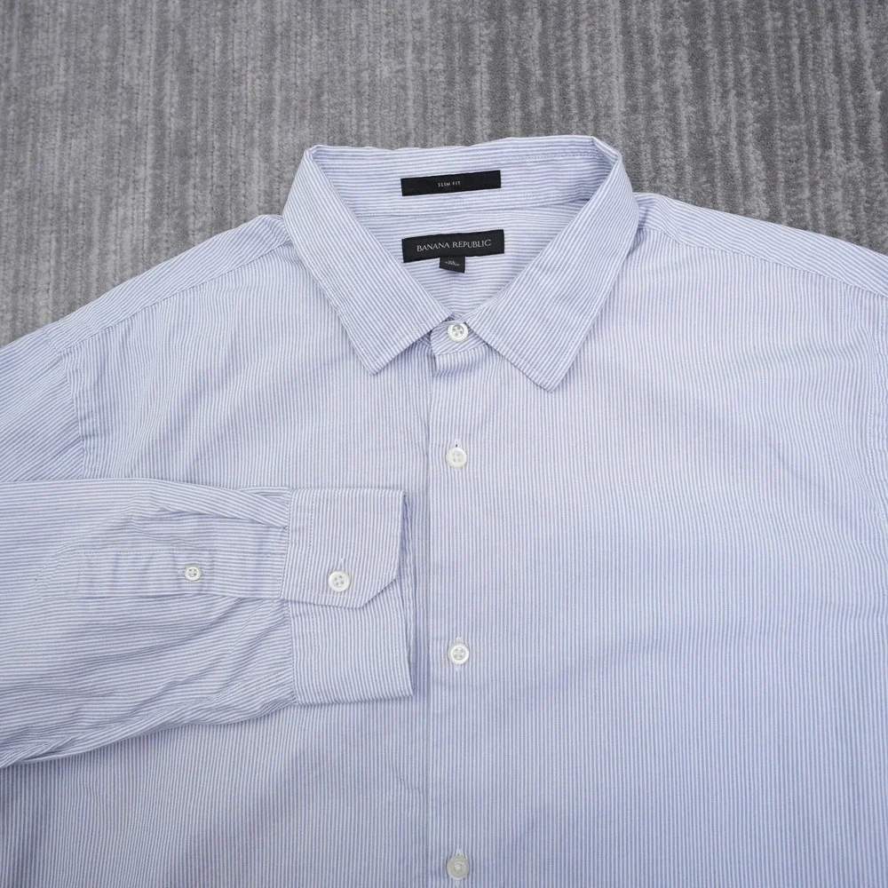Banana Republic Men Slim Fit Button Up Shirt XL Blue White Micro Stripe Long Slv